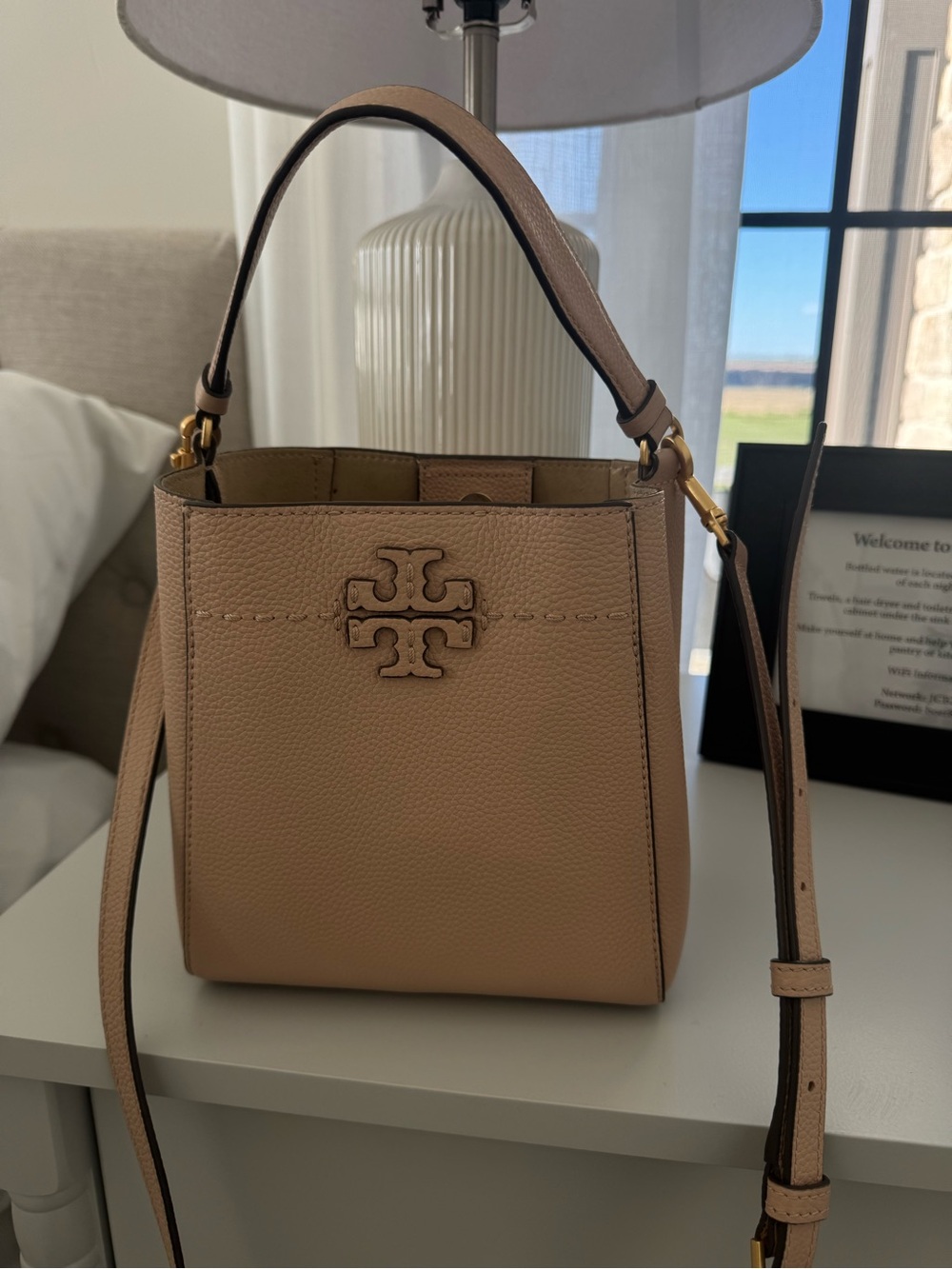 Tory Burch Leather Fawn Small Bucket Bag